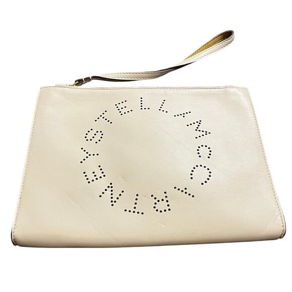 Stella McCartney Perforated Logo Faux Leather Wristlet Pouch Bag Purse - Picture 1 of 13